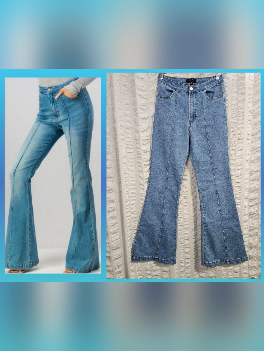 JEALOUS TOMATO Medium Blue Seamed Flare Bell Bottom Jeans Size Medium